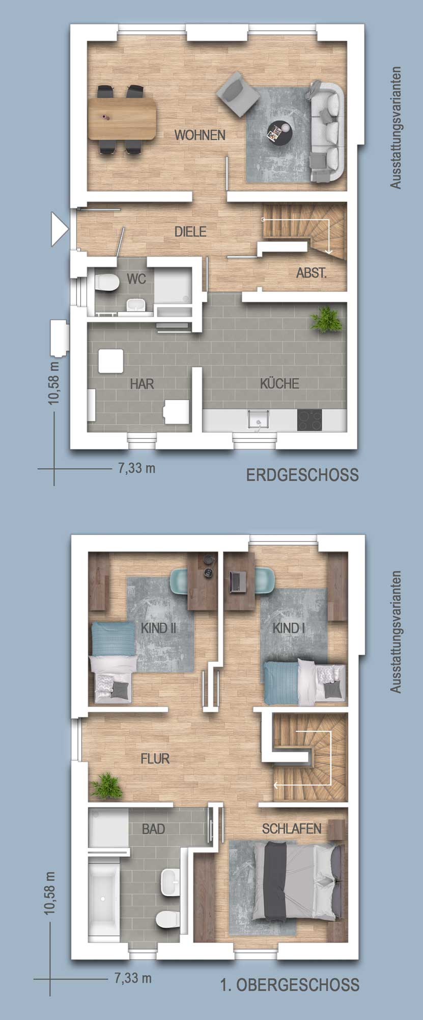 Grundriss Doppelhaushälfte 02 und 04 DZ 551 versetzt