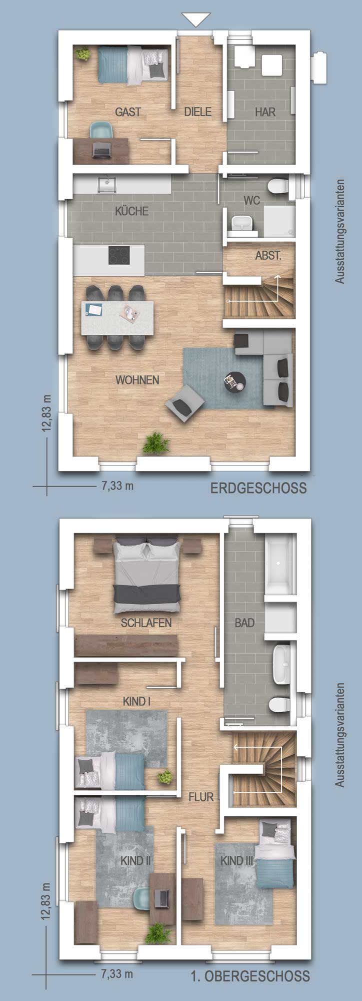 Grundriss Einfamilienhaus 07, 08, 13 und 16 CA 361