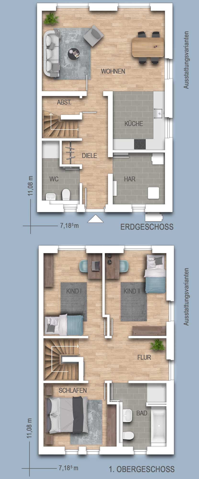 Grundriss Doppelhaushälften 10 und 14 Typ DZ 551