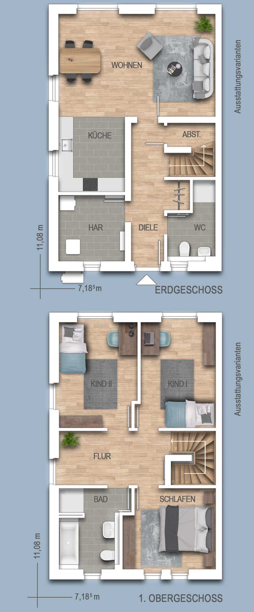 Grundriss Doppelhaushälften 11 und 15 Typ DZ 551